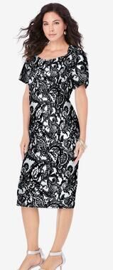 Plus Size 34W | Fully Lined Jersey Knit Figure Flattering Sheath Dress | NEW